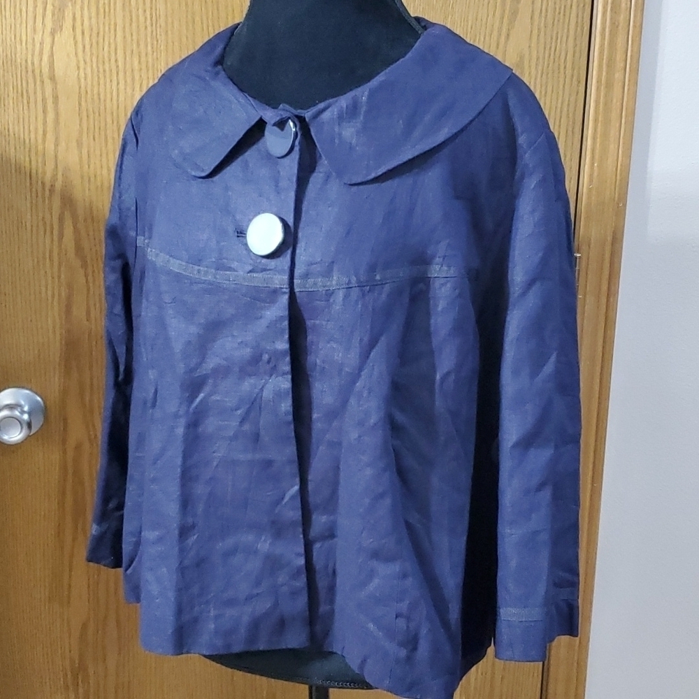 Sandro navy blue linen big button blazer nwt
